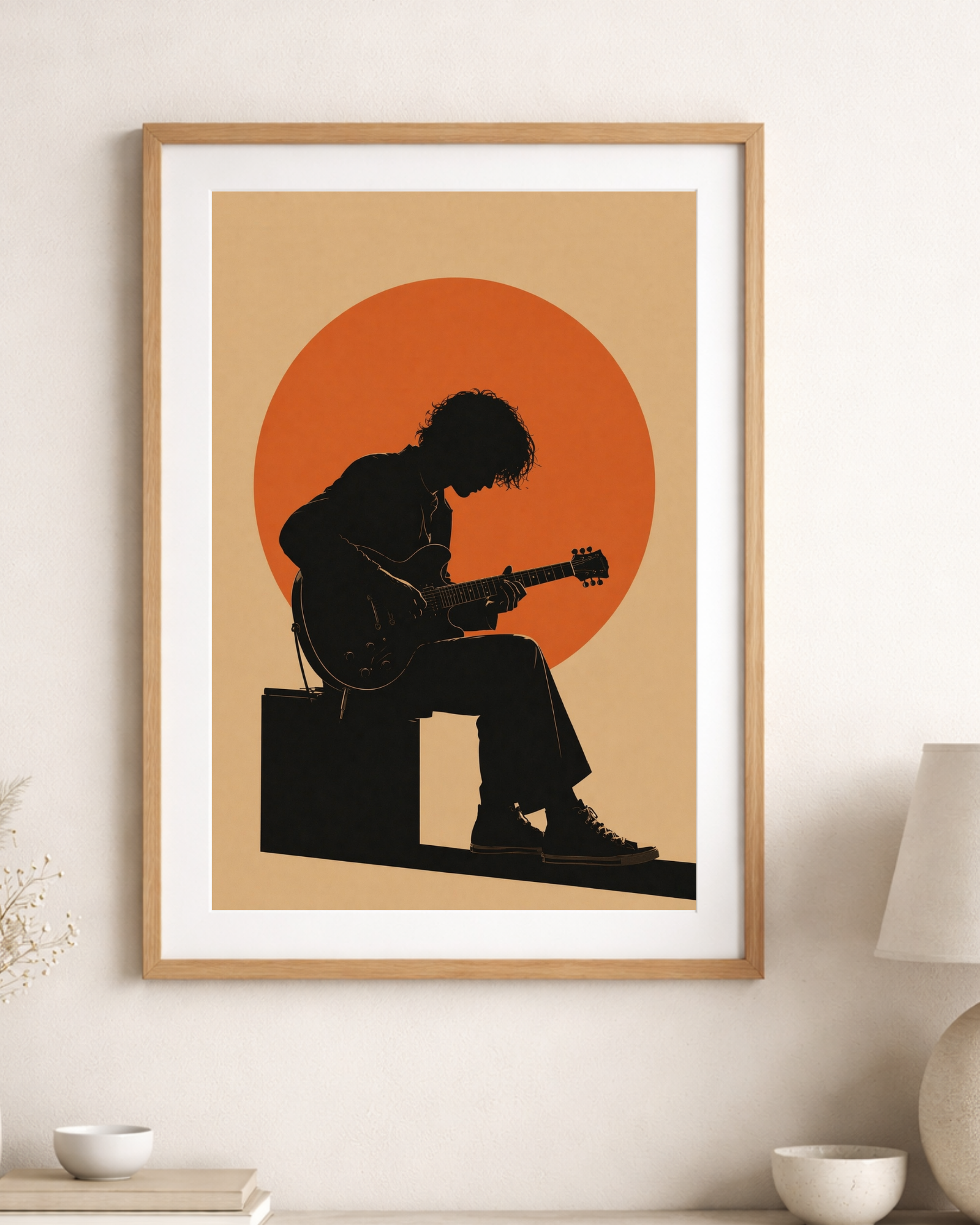 Gitarr Poster – Musiker i Solnedgång & Retro Stil