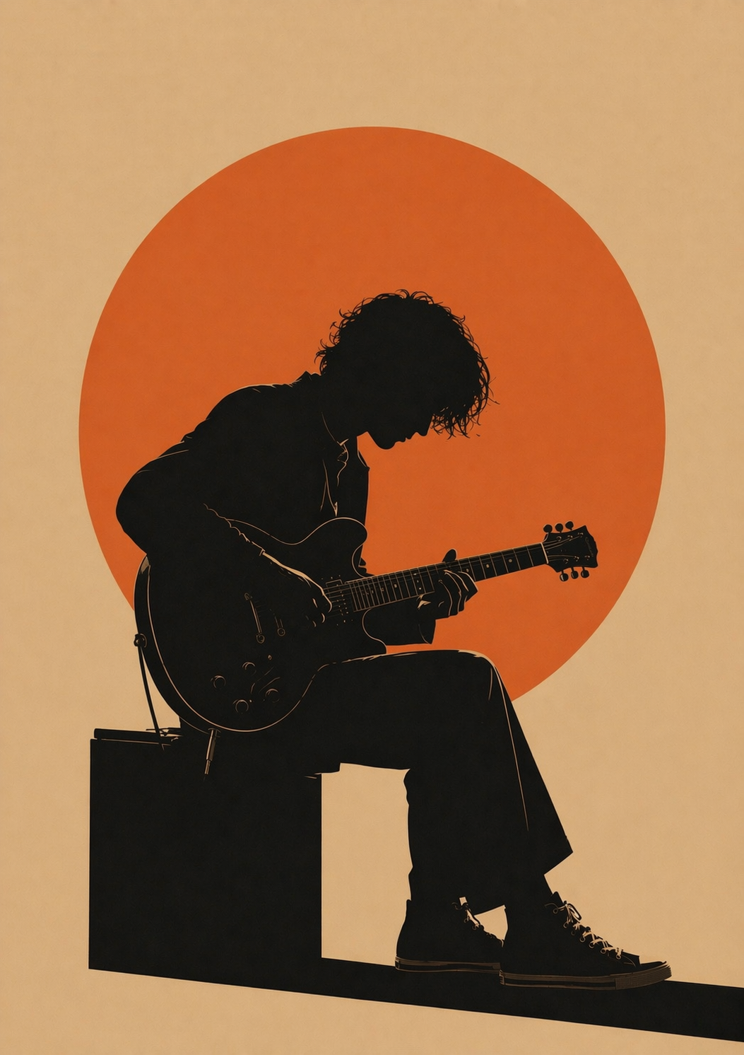 Gitarr Poster – Musiker i Solnedgång & Retro Stil